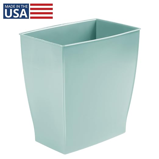 iDesign Small Plastic Bathroom Trash Can, Slim Rectangle Soft Aqua Blue | - Image 2