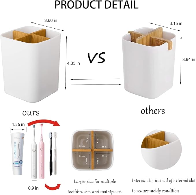Bamboo Toothbrush Holder for Bathrooms Toothpaste Organizer - Image 2
