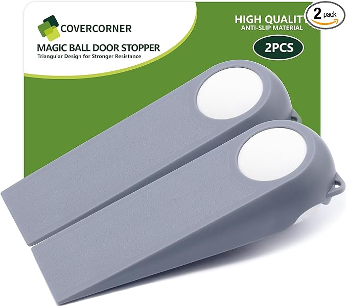 Door Stoppers for Bottom of Door, 2 Pack 3.9", Rubber Door Stopper Wedges by COVERCORNER