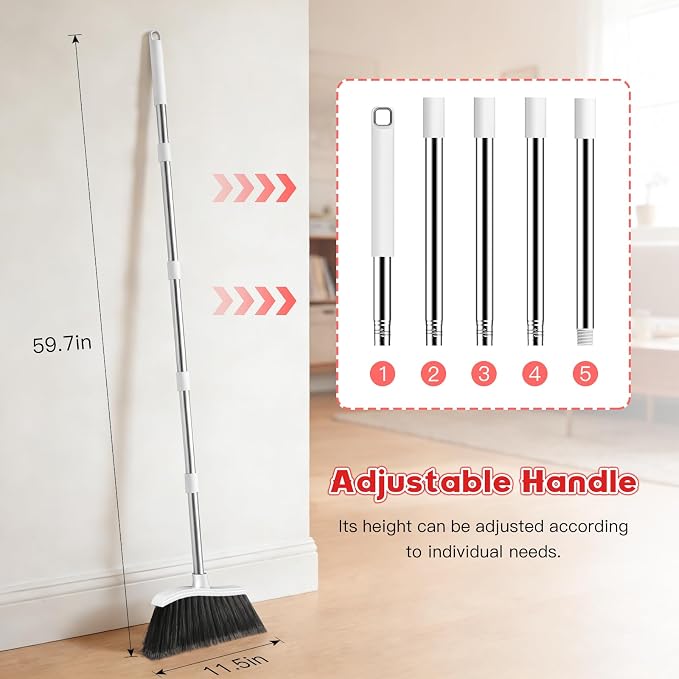 Broom and Step-on Dustpan Set, 59-in Adjustable Long Handle Broom - Image 2