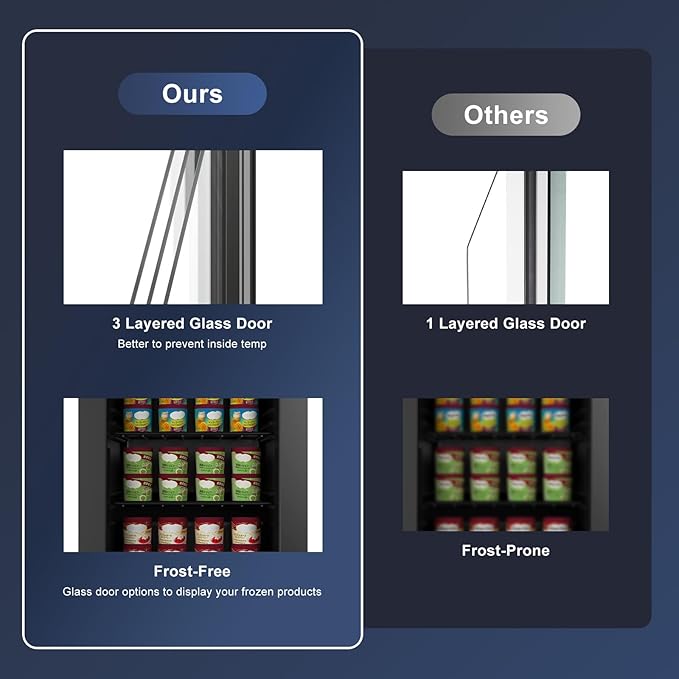 Northair Mini freezer 2.1 Cu Ft Glass Door Display, 2 Removable Shelves, 7 Temperature Settings -8°F to 14°F, Black