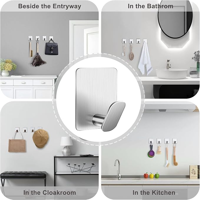 Adhesive Towel Hooks, SUS 304 Stainless Steel No Drill Shower Hooks | 26lb - Image 4