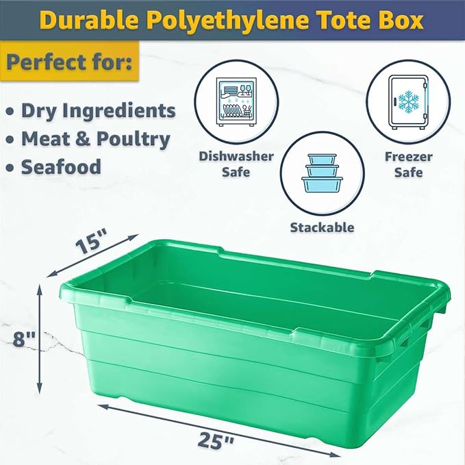 16"x26"x19" Mobile Aluminum Lug Rack with Green Meat Lug Tote Box - NSF Heavy-Duty 1 Lug Capacity Food Storage Cart with 5" Swivel Casters, Freezer Safe, Commercial Cart for Seafood, Ingredients