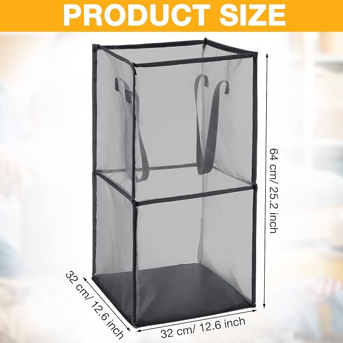 Zopeal 3 Pack Collapsible Mesh Laundry Basket, Double-layer | 13 Inch Square - Image 2