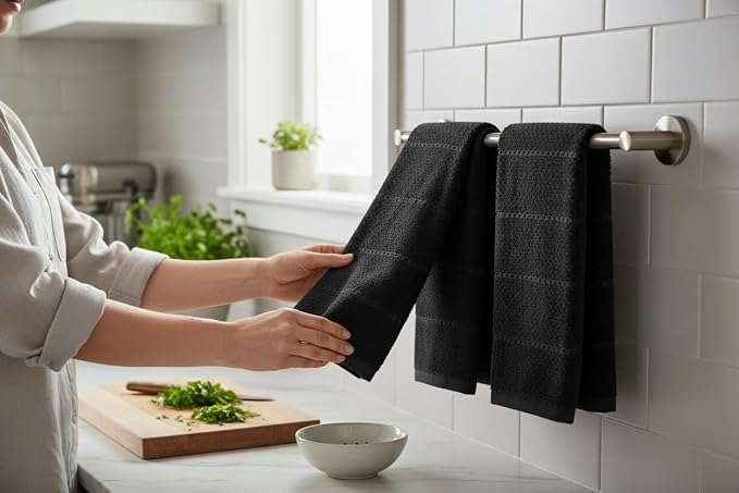 Black Kitchen Hand Dish Towels, 100% Cotton - Image 3