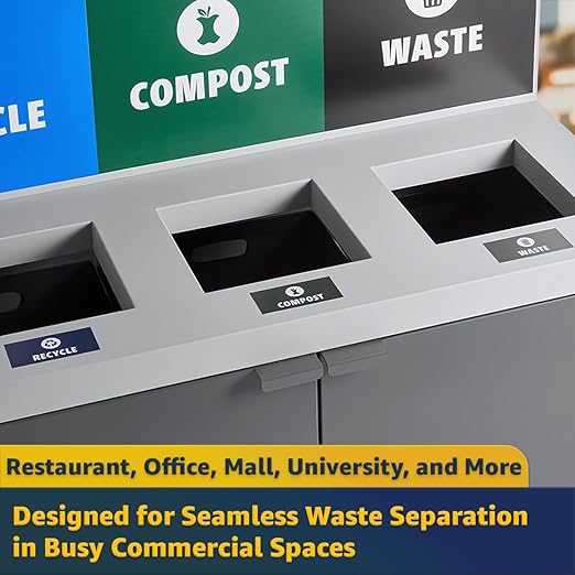 (86-Gallon) Triple Waste Recycling Station with Panel, Dark Gray Restaurant Trash Can Cabinet