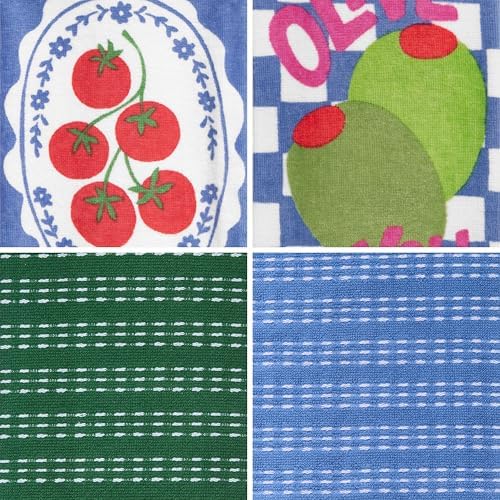 Ritz 4-Piece Kitchen Towel Set, Tomato & Olive Prints - Image 2