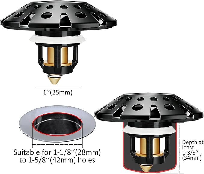 AzWzz Bathroom Sink Drain Strainer, 3 in 1 Pop Up Bathroom Sink Stopper Plug - Image 2