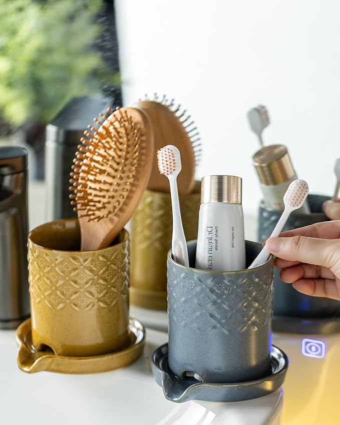 Zoeeker Toothbrush Holder, Ceramic Toothbrush and Toothpaste Holder Set | - Image 7