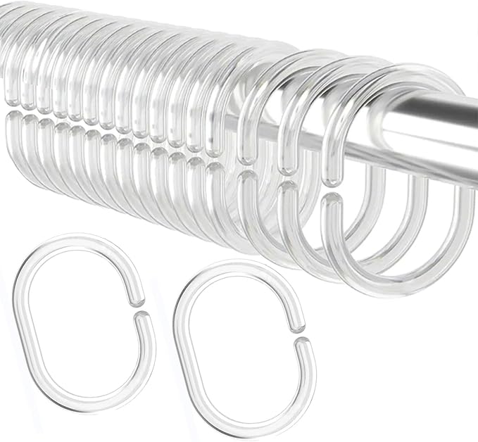 24 Pcs Clear Plastic Shower Curtain Hooks by Careyoungs