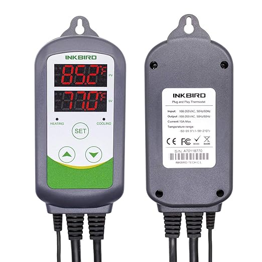 Inkbird ITC-308 Digital Temperature Controller Outlet Thermostat 2-Stage 1100W with Sensor Reptile Beer Brewing Kegs Fridge Cured Meat Breeding Growing
