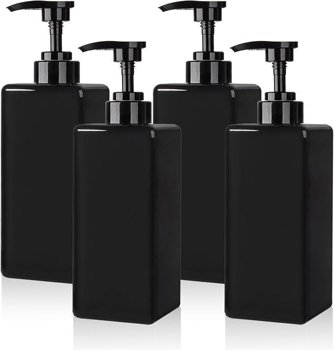 Refillable Lotion Soap Dispenser Plastic Pump Bottle 22oz Black 4 Pack | by JiatuA
