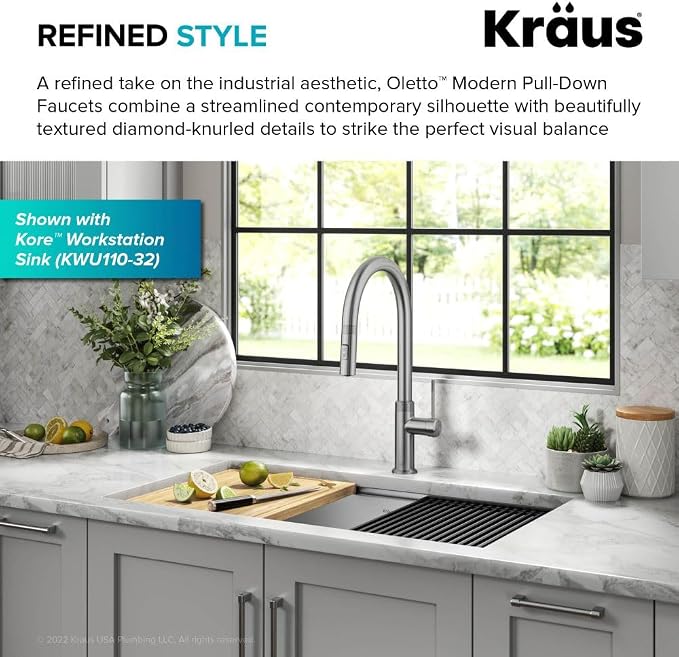KRAUS Oletto Modern Industrial Pull-Down Single Handle Kitchen Faucet in Spot - Image 4