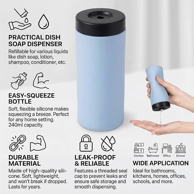 Dish Soap Dish Dispenser, 240ml Silicone Squeeze Washing Up Liquid and Hand - Image 5