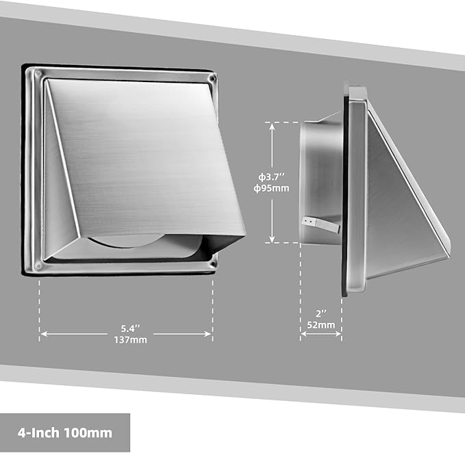 4-Inch External Extractor Wall Vent Cushioned Non Return Flap