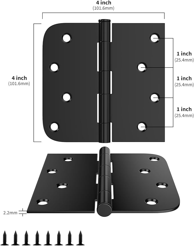 18 Pack goldenwarm 4in Black Door Hinges Interior Door Hinges Black Matte 4 x 4 Inch with Square & Round Corners, Iron Material