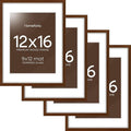 Homeforia 12x16 Picture Frame Brown, High End Dark Oak 12x16 Walnut Wood Poster Frame with Mat 9x12 Print, 12 x 16 Wooden Frame Matted to 9 x 12 Photo, 16x12 Frames, Tempered Glass, Wall Kit, Set of 4