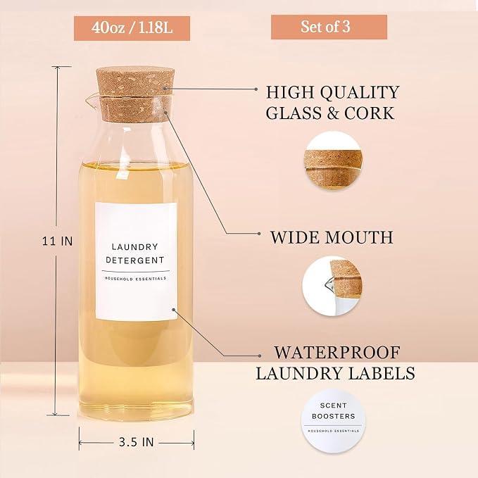Glass Laundry Detergent Dispenser, Laundry Room Liquid Detergent Container - Image 4