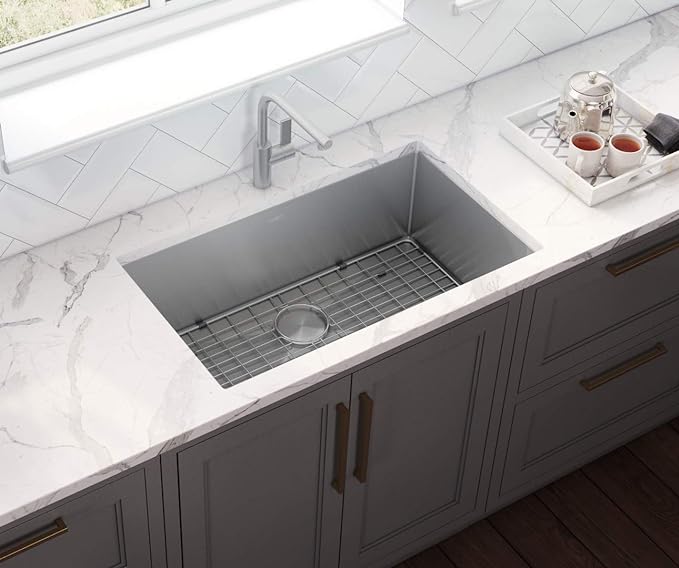 Ruvati 30-inch Rounded Corner Undermount Kitchen Sink Single Bowl – 16 Gauge Stainless Steel Kitchen Sink with Accessories and Brushed Finish hides scratches, Easy-to-Clean Undermount Sinks - RVH7300