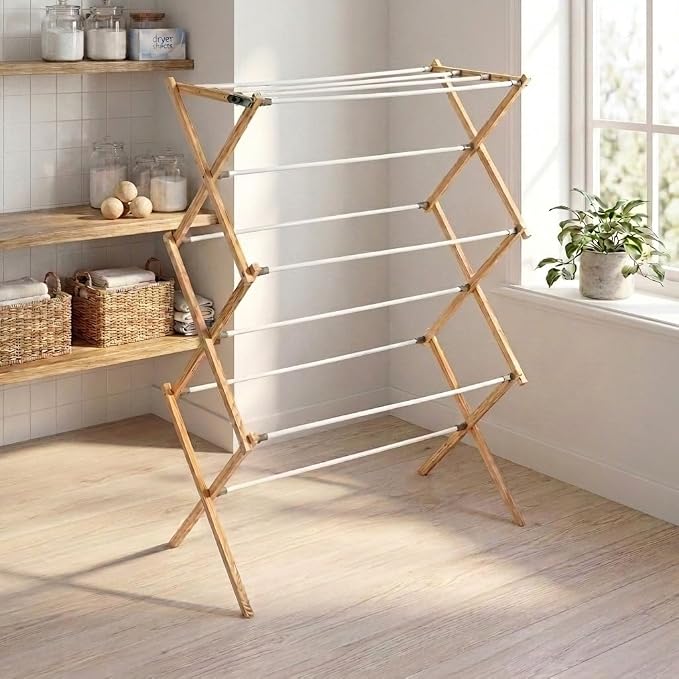 Household Essentials X-Frame Clothes Drying Rack, Stabile Wood Frame - Image 10