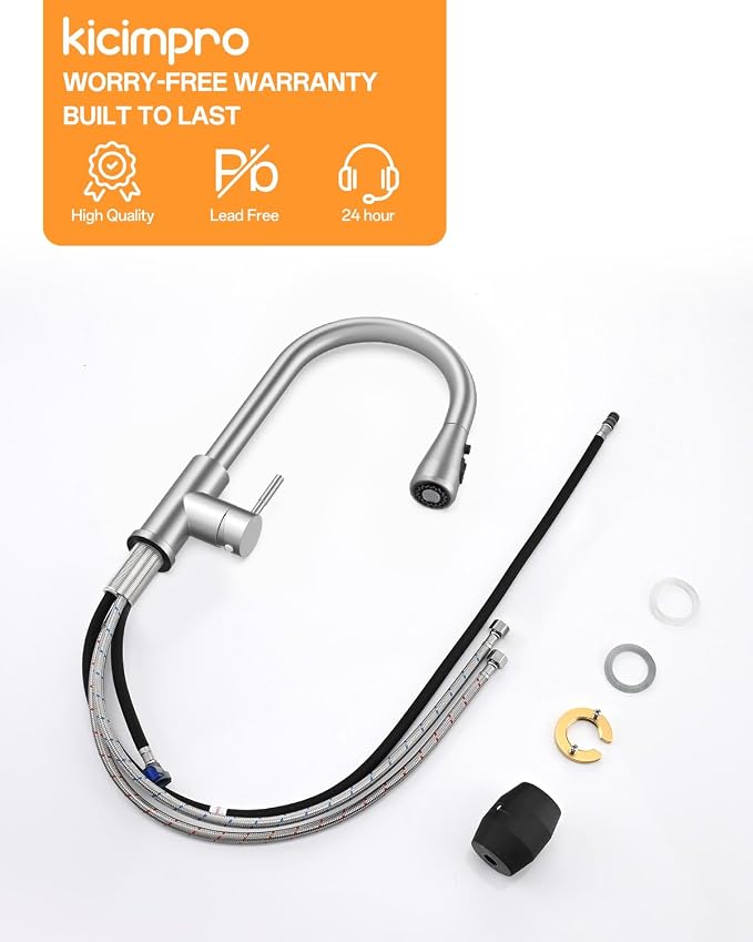 Pull-Down Kitchen Faucet, Brushed Nickel | 304 Stainless Steel, 10-Min DIY - Image 8