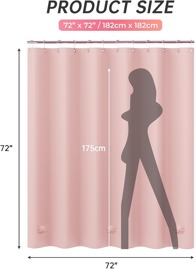 AmazerBath Light Pink Shower Curtain Plastic 72x72 Inches, Premium PEVA Shower - Image 6