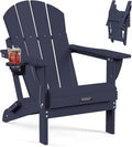 MUCHENGHY Folding Adirondack Chairs, Patio Chairs, Lawn Chairs, Outdoor Chair, Adirondack Chair Plastic, Fire Pit, Weather Resistant with Cup Holder for Deck, Backyard, Garden(Dark Navy Blue)
