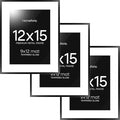 Homeforia 12x15 Picture Frame Black, High End Metal 12x15 Poster Frames with Mat 9x12 for Photo, 12 x 15 Black Frame Matted to 9 by 12 inch Print, 15x12 Thin Frames, Tempered Glass, Wall Kit, Set of 3