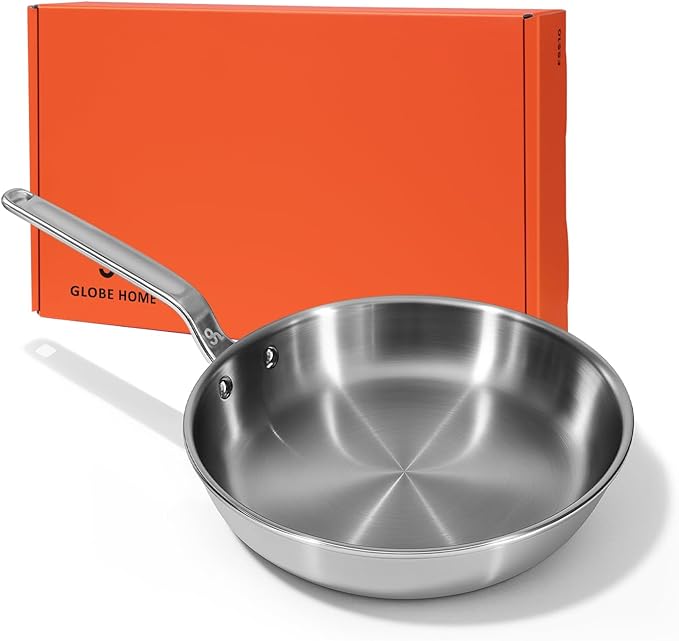 8 Inch Mini Stainless Steel Frying Pan - 5 Ply Stainless Clad Skillet with Aluminum Core, Durable and Even Heating, Professional Cookware for Induction, All Stoves, Oven and Dishwasher Safe