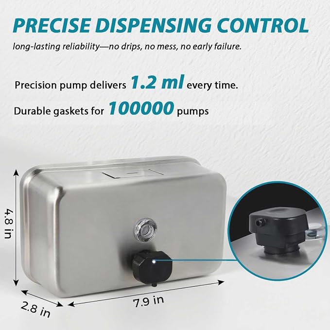 Commercial Soap Dispenser Wall Mount – Antirust Stainless Steel Liquid | 38.8oz - Image 3