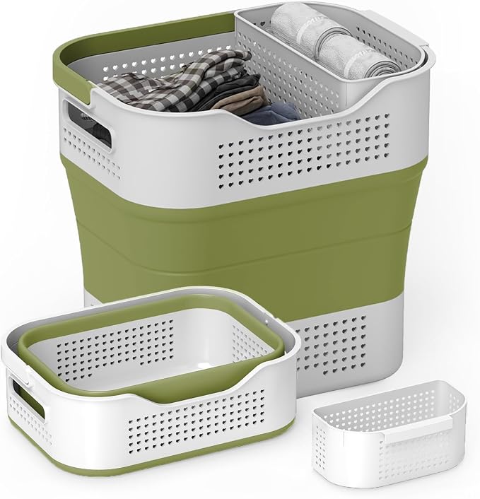 TECHMILLY Collapsible Plastic Laundry Basket Hamper by TECHMILLY