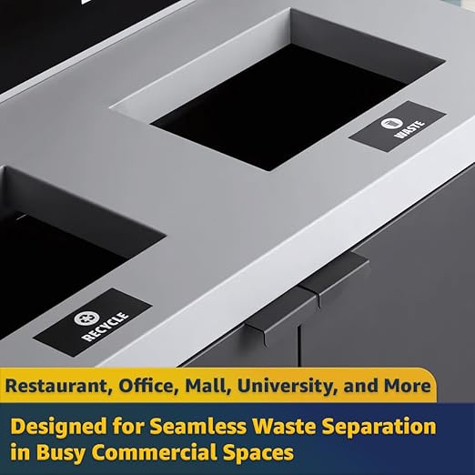 (86-Gallon) Dual Waste Recycling Station with Panel, Dark Gray Restaurant Trash Can Cabinet