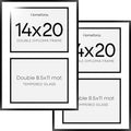 Homeforia 14x20 Double Diploma Frame Black, High End Metal 14 x 20 Certificate Frames with Mat for Two 8.5 by 11 Diplomas, 20x14 Dual Award Graduation Matted Frames, Tempered Glass, Wall Kit, Set of 2