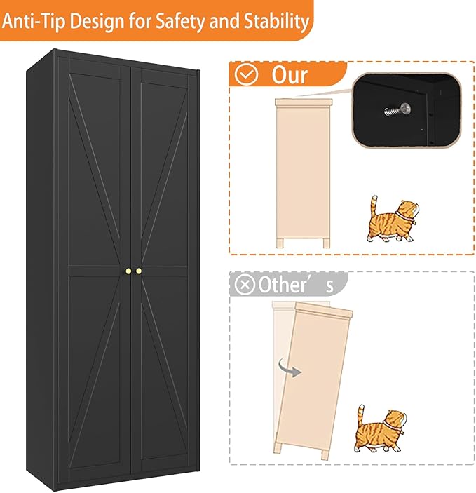 Food Pantry Cabinet, 71" Kitchen Pantry Storage Cabinets with Doors and Adjustable Shelves, Metal Hutch Cabinet with Storage for Kitchen, Living Room, Dining Room, Black