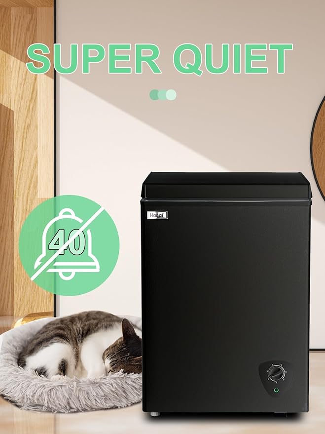 Chest Freezer 3.5 Cu.Ft Black Small Deep Freezer with Adjustable Temperature Control for Basement Apartment Kitchen Business
