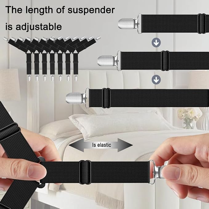 Bed Sheet Holder Straps, Adjustable Elastic Fasteners - Image 6
