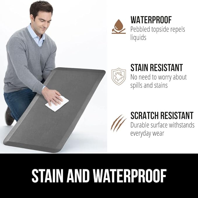 GORILLA GRIP Comfortable Cushioned Kitchen Mats for Floor, Waterproof and Stain Resistant Soft Top, 3/4 Inch Thick Ergonomic Standing Desk Anti Fatigue Mat, Foam Supports Ankles and Feet, 20x32, Grey