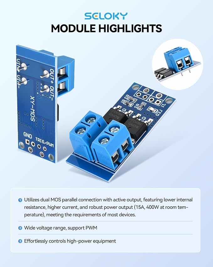 15A (Max 30A) 400W MOSFET Trigger Switch Drive Module 0-20KHz PWM Regulator Control Panel DC 5V-36V Electronic Switch Control Board DC Motor Speed Controller (Pack of 20)