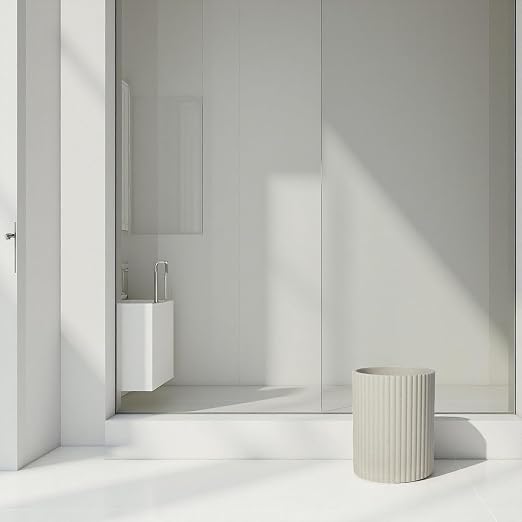 Beige Luxury Stone Bathroom Trash Can, Modern Bathroom Office Trash Can - Image 7