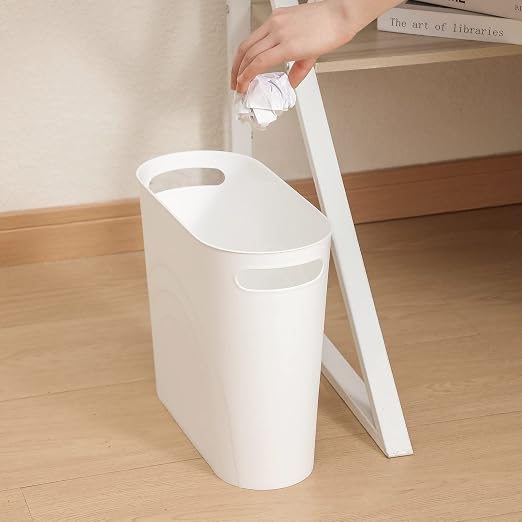 Small Bathroom Trash Can, 3.5 Gallon Slim Garbage Can, 2 Pack White | Plastic - Image 7