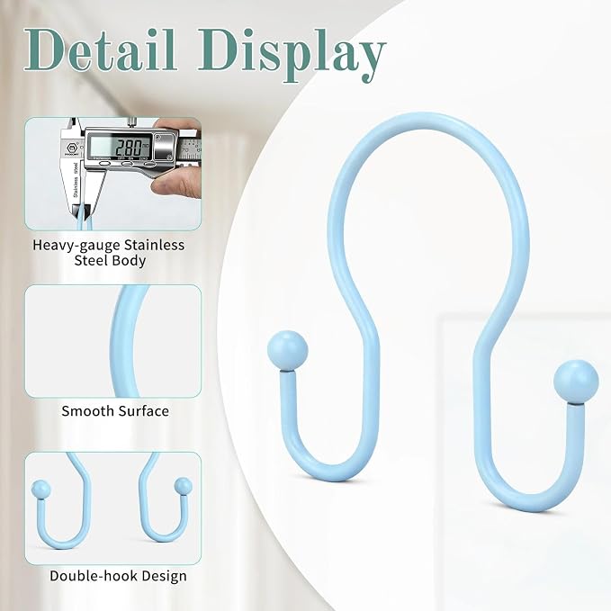 Shower Curtain Hooks, Stainless Steel Shower Curtain Hangers, Metal Shower - Image 4