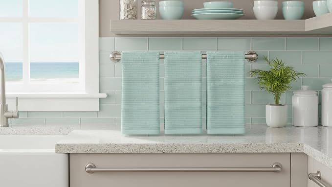 Seafoam Sage Aqua Green Kitchen Dish Towels, 100% Cotton - Image 8