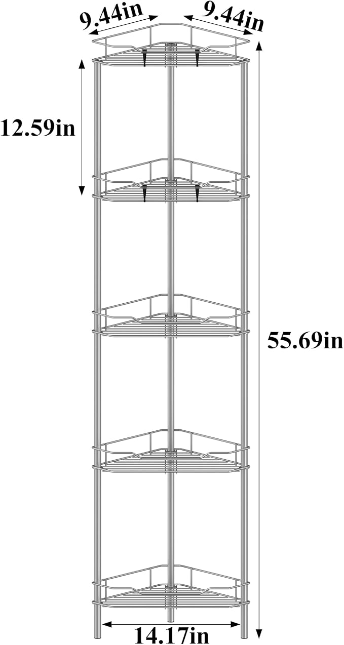 HuggieGems Metal Floor Standing Corner Shower Caddy, 5 Tier - Image 7