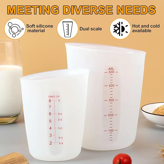 3 PCS Silicone Measuring Cups Flexible Chocolate Melting Cup for Epoxy Resin Butter Chocolate and More Squeeze and Pour Baking Cups with Marking Ounce/ML