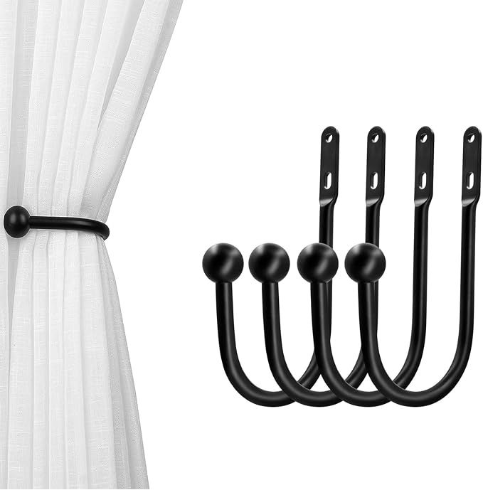 VRSS 6" L x 3" W Wall Mount Curtain Tiebacks Drapery Holdbacks Black, Simple by VRSS