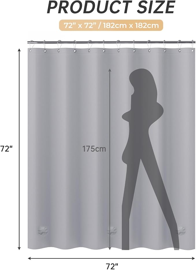 AmazerBath Grey Shower Curtain Plastic, Thick PEVA Shower Curtain Grey - Image 8