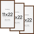 Homeforia 11x22 Newspaper Frame Brown, High End Dark Oak 11 x 22 Picture Frame Wood without Mat, 22x11 Wooden Walnut Poster Frames for Wall, 11 by 22 Display Frames, Tempered Glass, Wall Kit, Set of 3