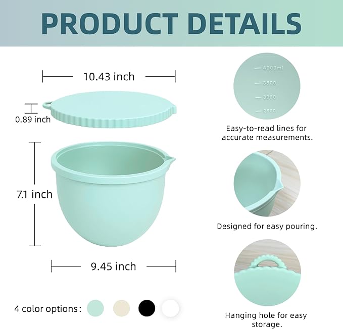 4 Pack Muticolor Silicone Bowl Liners w/Lids for Kitchenaid Tilt-Head 5 QT Stand Mixers, Practical, Durable, Food-Grade Mixer Attachments for Baking & Cooking, Not for Bowl-Lift Models