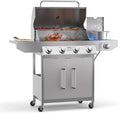 4 Burner Propane Gas Grill with Side Burner, Stainless Steel Gas Grill with Built-in thermometer & Enameled Cast Iron Grates, 58,000 BTUs Output for Outdoor Cooking and Patio Backyard Barbecue