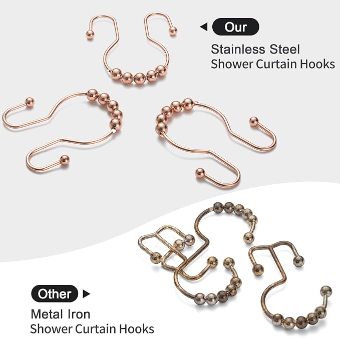 Shower Curtain Hooks, Stainless Steel Shower Curtain Hangers, Double Hook - Image 2